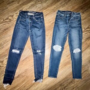 American Eagle Outfitters Skinny Distressed Jeans in Dark and Medium Blue…size 4